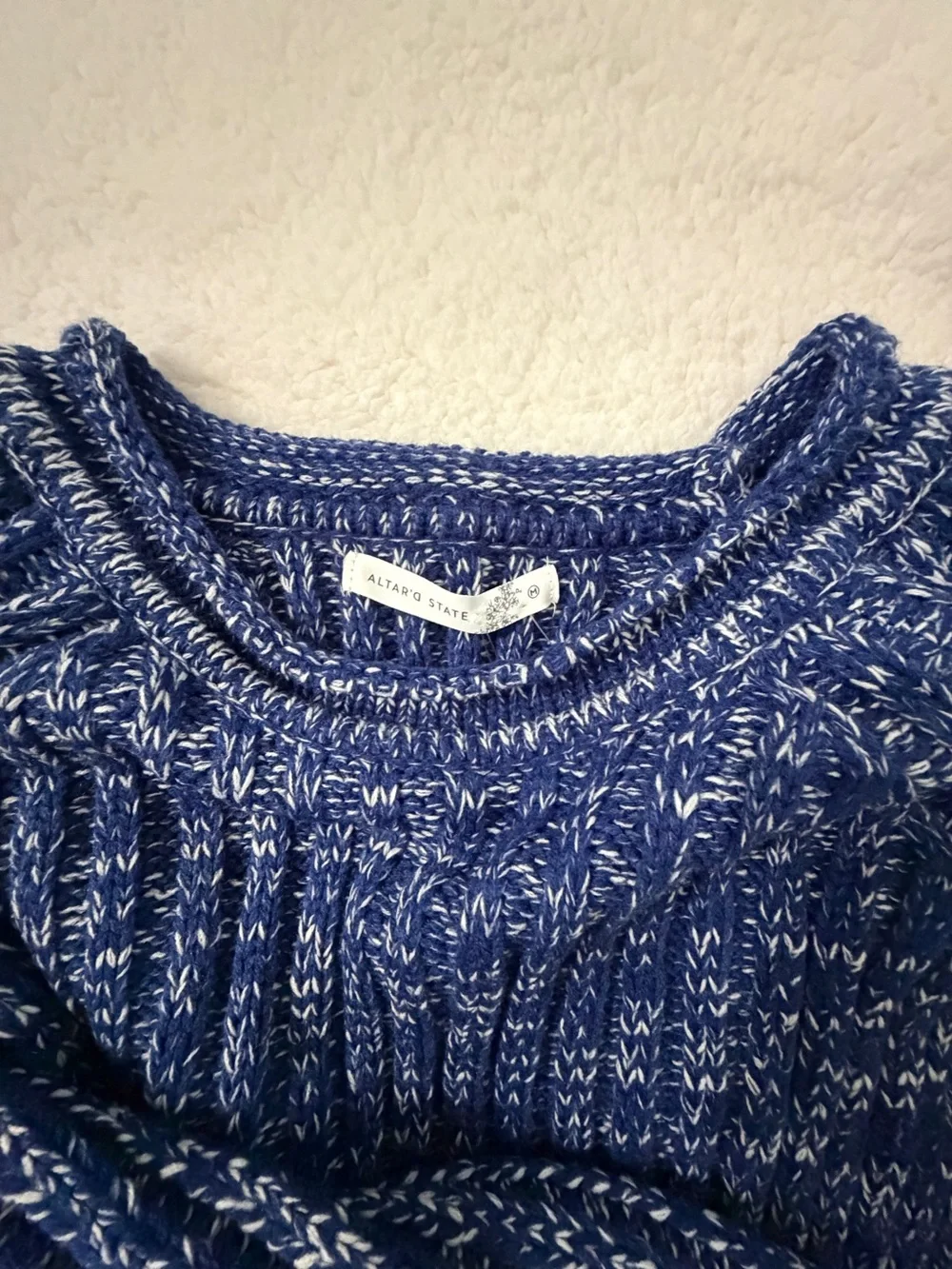 Altar'd State Navy and White Marled Knit Sweater